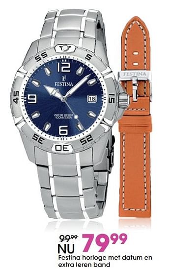 Aanbiedingen Festina horloge met datum en extra leren band - Festina - Geldig van 21/11/2016 tot 31/12/2016 bij Lucardi