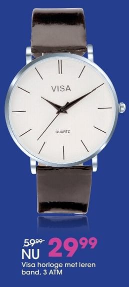 Aanbiedingen Visa horloge met leren band, 3 atm - Visa - Geldig van 21/11/2016 tot 31/12/2016 bij Lucardi