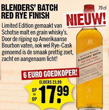 Aanbiedingen Blenders` batch red rye finish - Johnnie Walker - Geldig van 27/11/2016 tot 03/12/2016 bij Dirk III