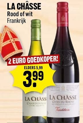 Aanbiedingen La chasse rood of wit - Rode wijnen - Geldig van 27/11/2016 tot 03/12/2016 bij Dirk III