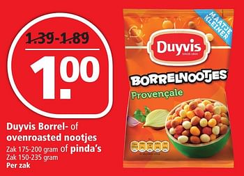 Aanbiedingen Duyvis borrel- of ovenroasted nootjes of pinda`s - Duyvis - Geldig van 27/11/2016 tot 03/12/2016 bij Plus