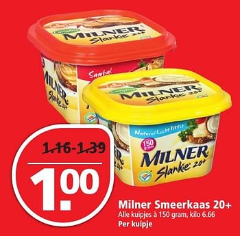 Aanbiedingen Milner smeerkaas 20+ - Milner - Geldig van 27/11/2016 tot 03/12/2016 bij Plus
