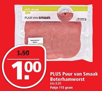 Aanbiedingen Plus puur van smaak boterhamworst - Huismerk - Plus - Geldig van 27/11/2016 tot 03/12/2016 bij Plus