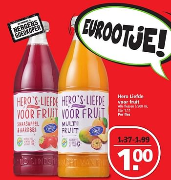 Aanbiedingen Hero liefde voor fruit - Hero - Geldig van 27/11/2016 tot 03/12/2016 bij Plus