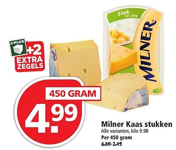 Aanbiedingen Milner kaas stukken - Milner - Geldig van 27/11/2016 tot 03/12/2016 bij Plus