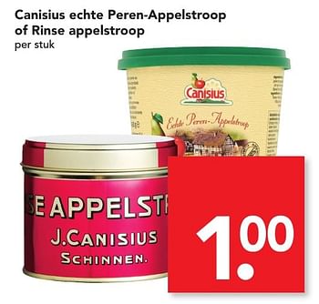 Aanbiedingen Canisius echte peren-appelstroop of rinse appelstroop - Canisius - Geldig van 27/11/2016 tot 03/12/2016 bij Deen Supermarkten