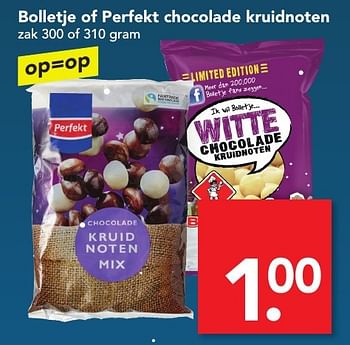 Aanbiedingen Bolletje of perfekt chocolade kruidnoten - Perfekt - Geldig van 27/11/2016 tot 03/12/2016 bij Deen Supermarkten
