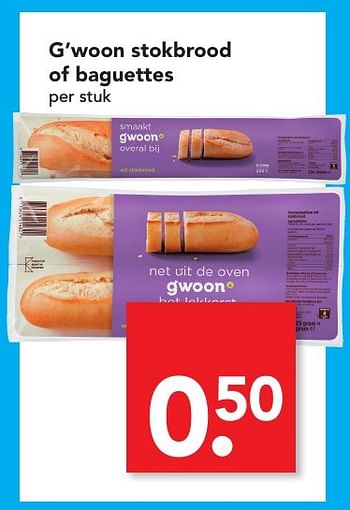 Aanbiedingen G`woon stokbrood of baguettes - Gâ€™woon - Geldig van 27/11/2016 tot 03/12/2016 bij Deen Supermarkten