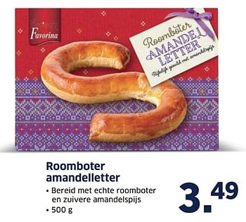 Aanbiedingen Roomboter amandelletter - Favorina - Geldig van 28/11/2016 tot 04/12/2016 bij Lidl