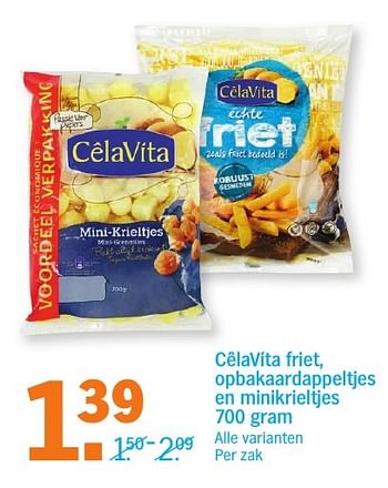 Aanbiedingen Cêlavíta friet, opbakaardappeltjes en minikrieltjes - CelaVita - Geldig van 27/11/2016 tot 04/12/2016 bij Albert Heijn