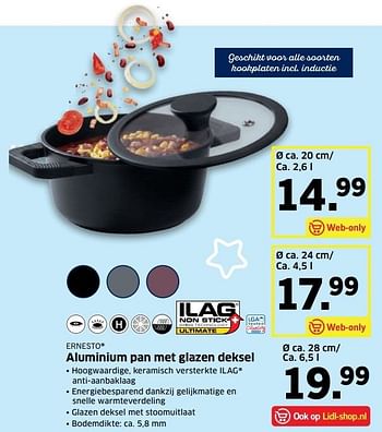 Aanbiedingen Aluminium pan met glazen deksel - Ernesto - Geldig van 28/11/2016 tot 04/12/2016 bij Lidl