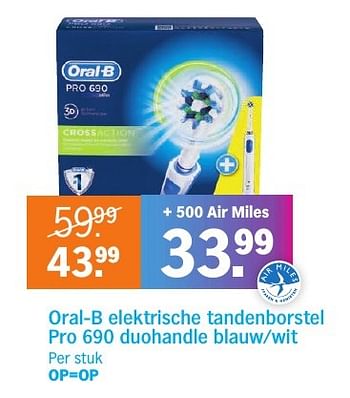 Aanbiedingen Oral-b elektrische tandenborstel pro 690 duohandle blauw-wit - Oral-B - Geldig van 27/11/2016 tot 04/12/2016 bij Albert Heijn