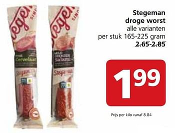 Aanbiedingen Stegeman droge worst - Stegeman - Geldig van 28/11/2016 tot 04/12/2016 bij Jan Linders
