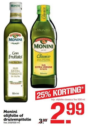 Aanbiedingen Monini olijfolie of druivenpitolie - Monini - Geldig van 28/11/2016 tot 04/12/2016 bij Coop