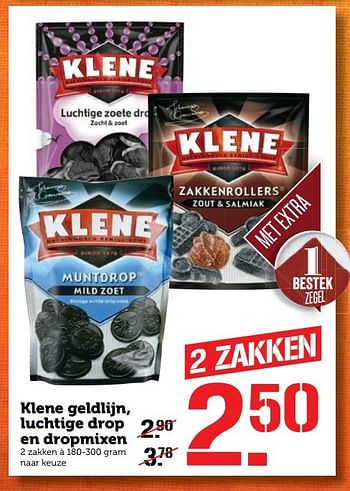 Aanbiedingen Klene geldlijn, luchtige drop en dropmixen - Klene - Geldig van 28/11/2016 tot 04/12/2016 bij Coop