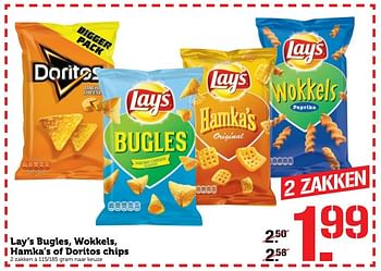 Aanbiedingen Lay`s bugles, wokkels, hamka`s of doritos chips - Lay's - Geldig van 28/11/2016 tot 04/12/2016 bij Coop