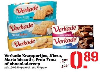 Aanbiedingen Verkade knappertjes, nizza, maria biscuits, frou frou of chocoladereep - Verkade - Geldig van 28/11/2016 tot 04/12/2016 bij Coop