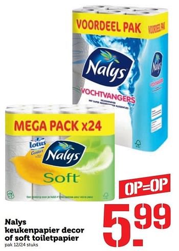 Aanbiedingen Nalys keukenpapier decor of soft toiletpapier - Nalys - Geldig van 28/11/2016 tot 04/12/2016 bij Coop