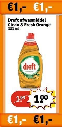 Aanbiedingen Dreft afwasmiddel clean + fresh orange - Dreft - Geldig van 29/11/2016 tot 04/12/2016 bij Kruidvat
