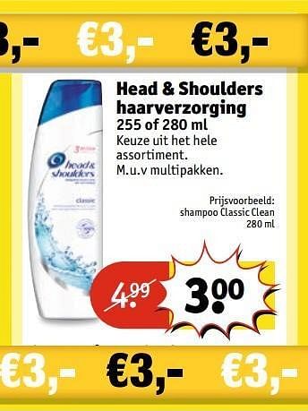 Aanbiedingen Shampoo classic clean - Head &amp; Shoulders - Geldig van 29/11/2016 tot 04/12/2016 bij Kruidvat