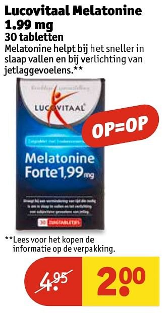 Aanbiedingen Lucovitaal melatonine 1.99 mg - Lucovitaal - Geldig van 29/11/2016 tot 04/12/2016 bij Kruidvat
