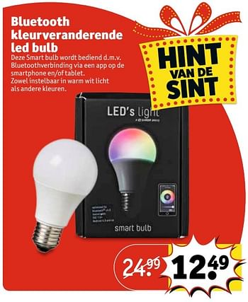 Aanbiedingen Bluetooth kleurveranderende led bulb - Huismerk - Kruidvat - Geldig van 29/11/2016 tot 04/12/2016 bij Kruidvat