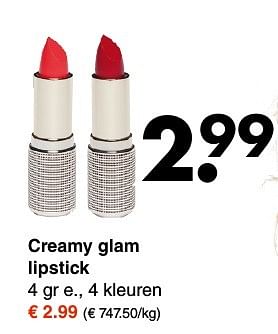 Aanbiedingen Creamy glam lipstick - Huismerk - Wibra - Geldig van 28/11/2016 tot 10/12/2016 bij Wibra