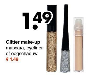 Aanbiedingen Glitter make-up mascara, eyeliner of oogschaduw - Huismerk - Wibra - Geldig van 28/11/2016 tot 10/12/2016 bij Wibra