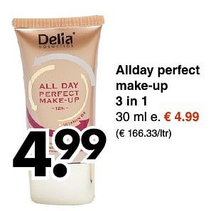 Aanbiedingen Allday perfect make-up 3 in 1 - Delia Cosmetics - Geldig van 28/11/2016 tot 10/12/2016 bij Wibra