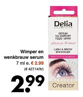 Aanbiedingen Wimper en wenkbrauw serum - Delia Cosmetics - Geldig van 28/11/2016 tot 10/12/2016 bij Wibra