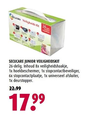 Aanbiedingen Secucare junior veiligheidskit - Secucare - Geldig van 28/11/2016 tot 11/12/2016 bij Hubo