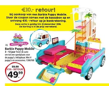 Aanbiedingen Barbie puppy mobile - Mattel - Geldig van 26/11/2016 tot 11/12/2016 bij Intertoys