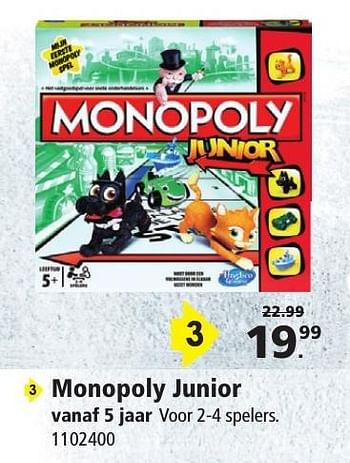 Aanbiedingen Monopoly junior - Hasbro - Geldig van 26/11/2016 tot 11/12/2016 bij Intertoys
