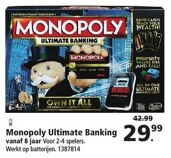 Aanbiedingen Monopoly ultimate banking - Hasbro - Geldig van 26/11/2016 tot 11/12/2016 bij Intertoys
