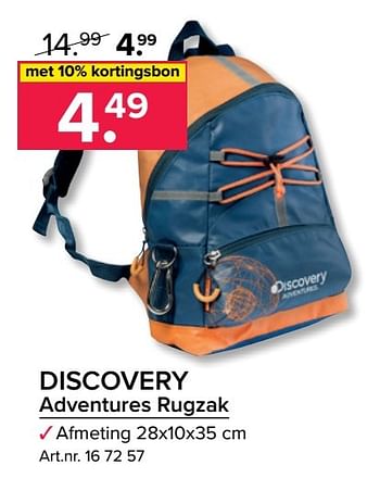Aanbiedingen Discovery adventures rugzak - Discovery - Geldig van 28/11/2016 tot 11/12/2016 bij Kijkshop