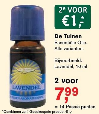 Aanbiedingen De tuinen essentiële olie - De Tuinen - Geldig van 25/11/2016 tot 05/12/2016 bij Holland & Barrett