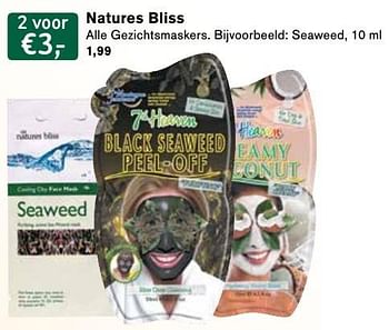 Aanbiedingen Natures bliss gezichtsmaskers. seaweed - Natures bliss - Geldig van 25/11/2016 tot 05/12/2016 bij Holland & Barrett