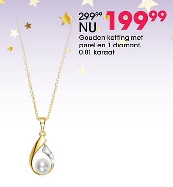Aanbiedingen Gouden ketting met parel en 1 diamant, 0.01 karaat - Huismerk - Lucardi - Geldig van 05/12/2016 tot 31/12/2016 bij Lucardi