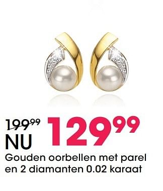 Aanbiedingen Gouden oorbellen met parel en 2 diamanten 0.02 karaat - Huismerk - Lucardi - Geldig van 05/12/2016 tot 31/12/2016 bij Lucardi