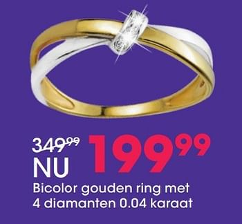 Aanbiedingen Bicolor gouden ring met 4 diamanten 0.04 karaat - Huismerk - Lucardi - Geldig van 05/12/2016 tot 31/12/2016 bij Lucardi