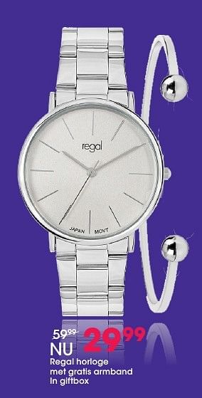 Aanbiedingen Regal horloge met gratis armband in giftbox - Regal - Geldig van 05/12/2016 tot 31/12/2016 bij Lucardi