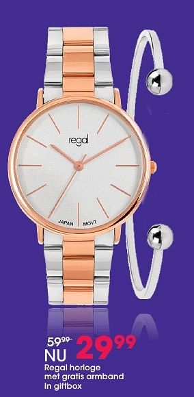 Aanbiedingen Regal horloge met gratis armband in giftbox - Regal - Geldig van 05/12/2016 tot 31/12/2016 bij Lucardi