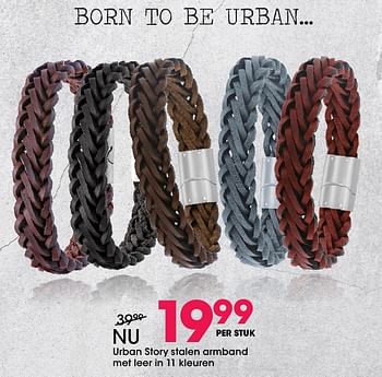 Aanbiedingen Urban story stalen armband met leer in 11 kleuren - Urban Story - Geldig van 05/12/2016 tot 31/12/2016 bij Lucardi