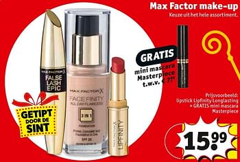 Aanbiedingen Lipstick lipfinity longlasting + gratis mini mascara masterpiece - Max Factor - Geldig van 29/11/2016 tot 04/12/2016 bij Kruidvat