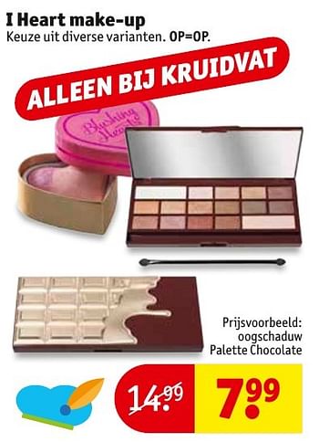 Aanbiedingen Oogschaduw palette chocolate - I Heart - Geldig van 29/11/2016 tot 04/12/2016 bij Kruidvat