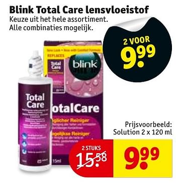 Aanbiedingen Blink total care lensvloeistof solution - Blink - Geldig van 29/11/2016 tot 04/12/2016 bij Kruidvat