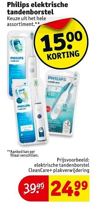 Aanbiedingen Elektrische tandenborstel cleancare+ plakverwijdering - Philips - Geldig van 29/11/2016 tot 04/12/2016 bij Kruidvat