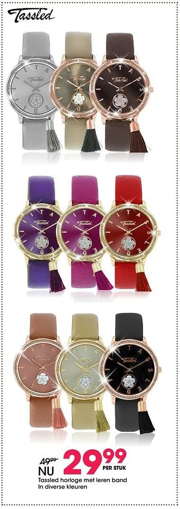 Aanbiedingen Tassled horloge met leren band in diverse kleuren - Tassled  - Geldig van 05/12/2016 tot 31/12/2016 bij Lucardi