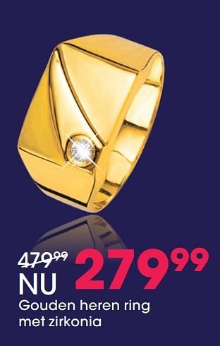 Aanbiedingen Gouden heren ring met zirkonia - Huismerk - Lucardi - Geldig van 05/12/2016 tot 31/12/2016 bij Lucardi