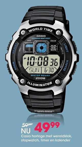 Aanbiedingen Casio horloge met wereldklok, stopwatch, timer en kalender - Casio - Geldig van 05/12/2016 tot 31/12/2016 bij Lucardi